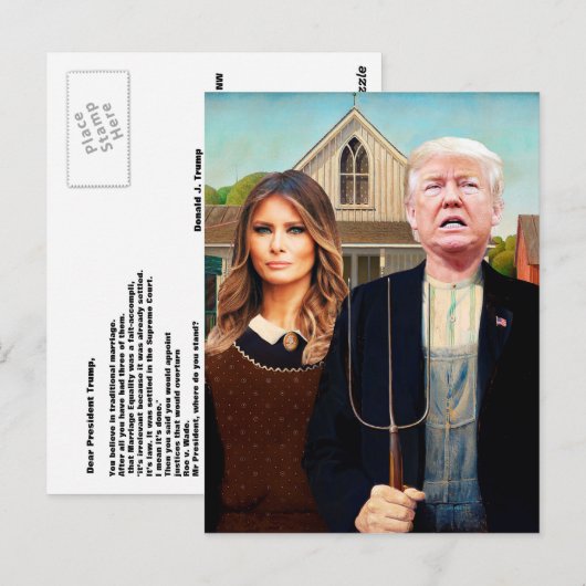 Vooraf gericht briefkaart op Trump American Gothic (Voorkant / Achterkant)
