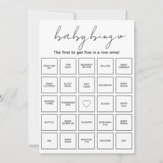 Vooraf ingevulde minimalistische baby shower bingo kaart