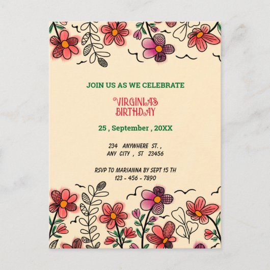 VOORAFGAANDE UNIEKE RODE DOODLE STROMEN UITNODIGING BRIEFKAART (Voorkant)