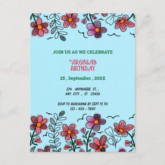 VOORAFGAANDE UNIEKE RODE DOODLE STROMEN UITNODIGING BRIEFKAART (Voorkant)