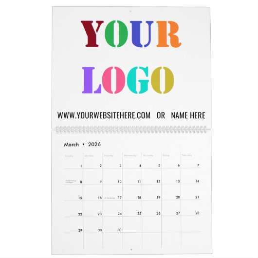 Voorbeeld aangepaste Logo- en tekstbedrijfskalende Kalender (Mar 2026)