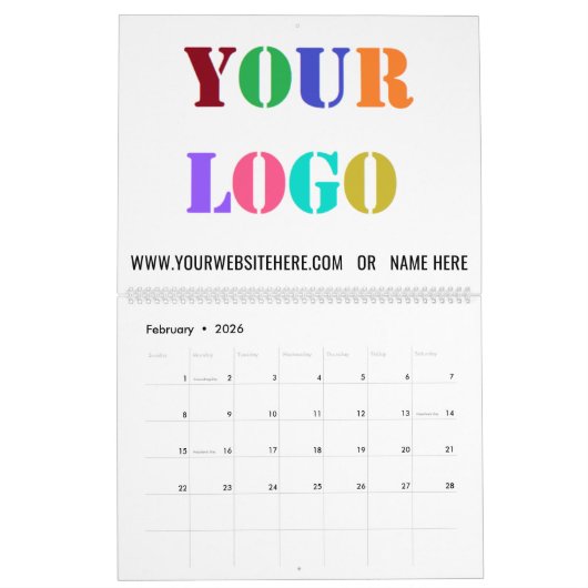 Voorbeeld aangepaste Logo- en tekstbedrijfskalende Kalender (Feb 2026)