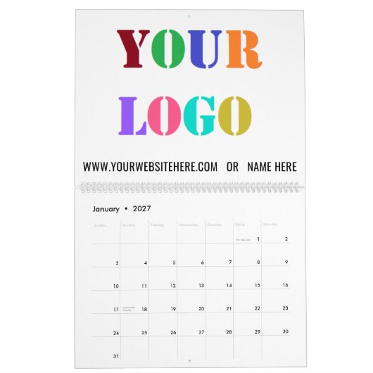 Voorbeeld aangepaste Logo- en tekstbedrijfskalende Kalender (Jan 2027)