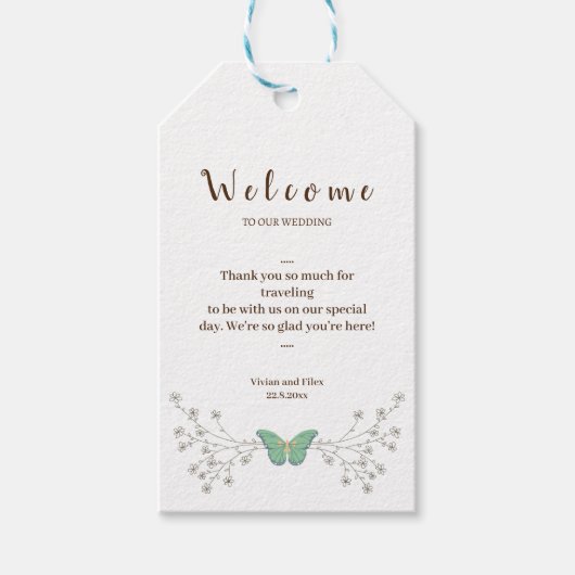 Voorbeeld Bloem- en Vlinder Welkom Cadeaulabel (Voorkant)