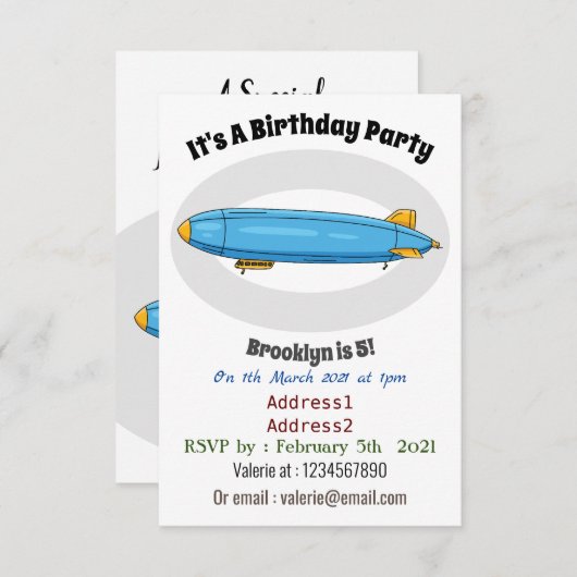 Voorbeeld cartoon van het luchtschip kaart (Voorkant / Achterkant)