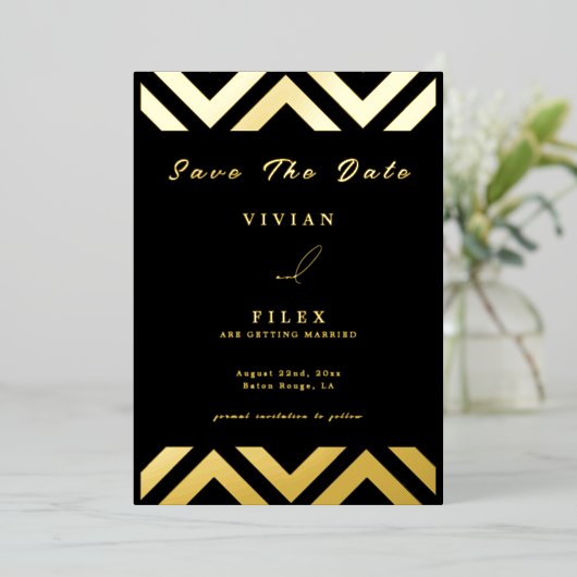 Voorbeeld Classic Golden Line Wave Sla de datum Ka Folie Uitnodiging (Staand Voorkant)