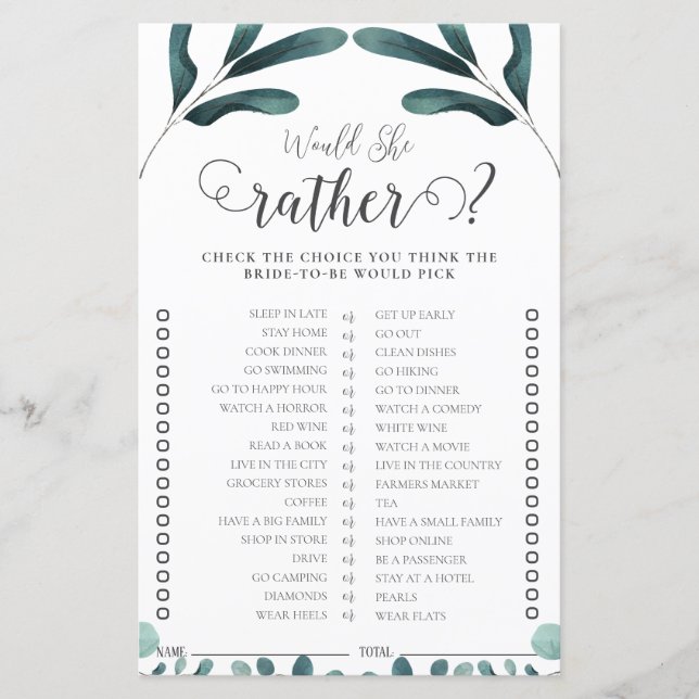 Voorbeeld Greenery Eucalyptus Vrijgezellenfeest Ga (Voorkant)