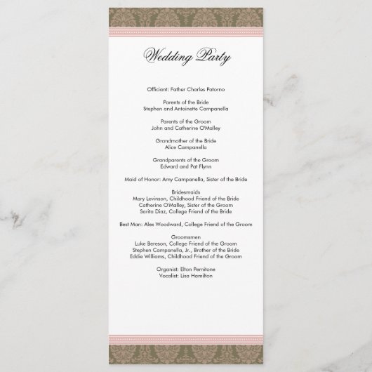 Voorbeeld huwelijksprogramma (met alleen sjabloont programmakaart (Achterkant)