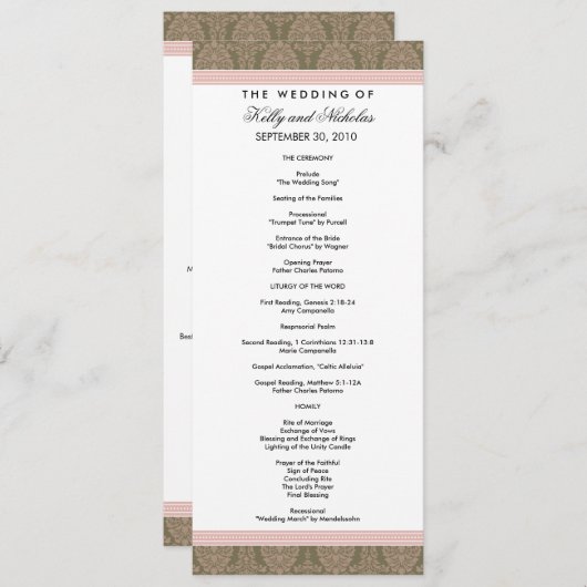 Voorbeeld huwelijksprogramma (met alleen sjabloont programmakaart (Voorkant / Achterkant)