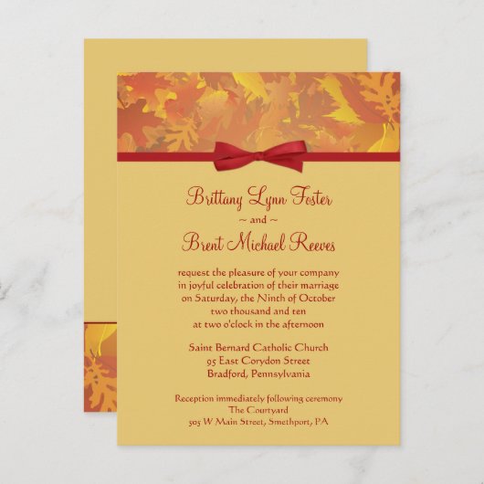 Voorbeeld huwelijksuitnodiging - Herfstbladeren -  Uitnodiging Briefkaart (Voorkant / Achterkant)