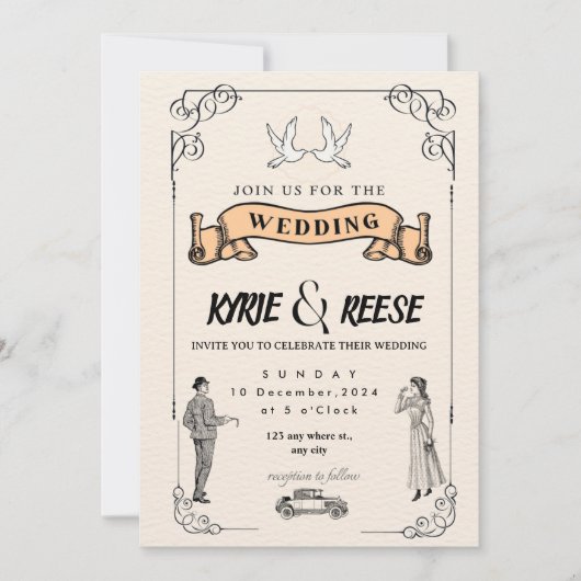 Voorbeeld klassieke bruiloft uitnodiging (Voorkant)