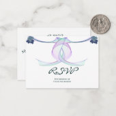 Voorbeeld klassieke paarse bruiloft RSVP Notitiekaartje (Voorkant / Achterkant in situ)