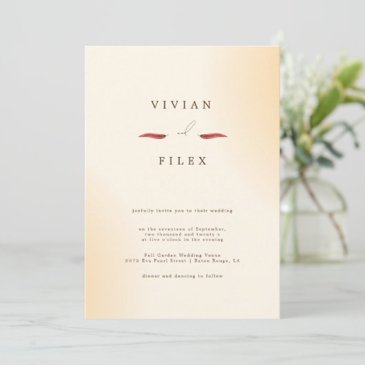 Voorbeeld minimalistisch crème-typografie bruiloft kaart (Staand voorkant)