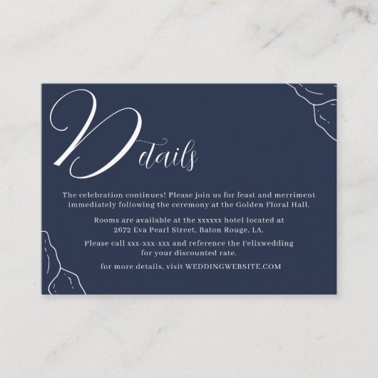 Voorbeeld Navy Blue Line Typografie Detail Informatiekaartje (Voorkant)