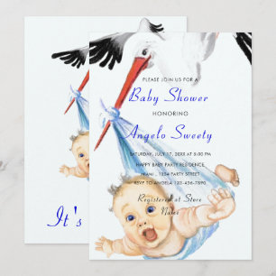 Voorbeeld ooievaar baby shower uitnodiging