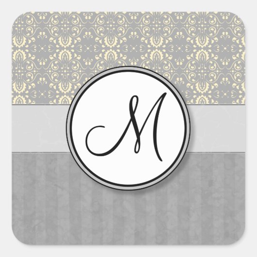 Voorbeeld op zilverdamper en strips met monogram vierkante sticker (Voorkant)