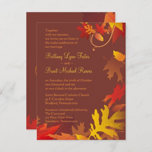 Voorbeeld uitnodiging - Herfst bruiloft (Voorkant / Achterkant)