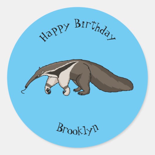 Voorbeeld van anteater happy cartoon ronde sticker (Voorkant)