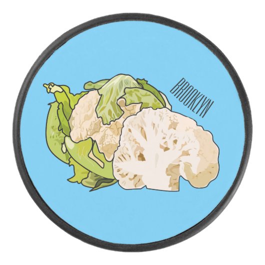 Voorbeeld van cartoon met bloemkool hockey puck (Voorkant)