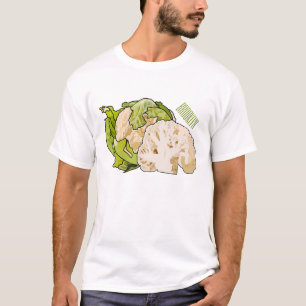 Voorbeeld van cartoon met bloemkool t-shirt