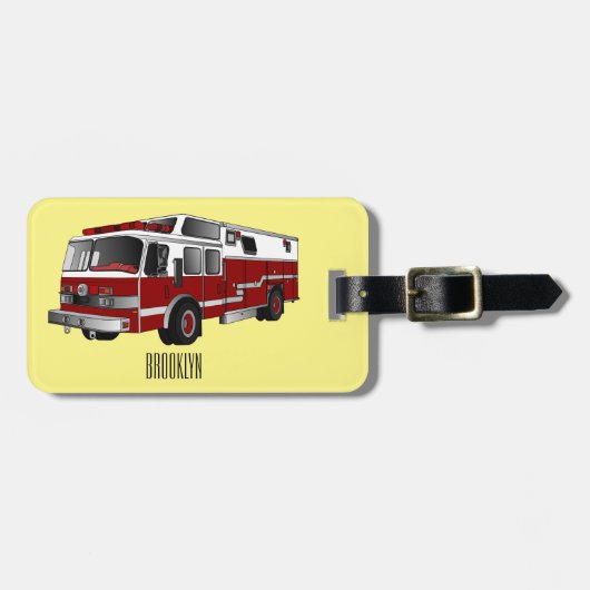 Voorbeeld van de cartoon van de brandweermotor bagagelabel (Voorkant horizontaal)