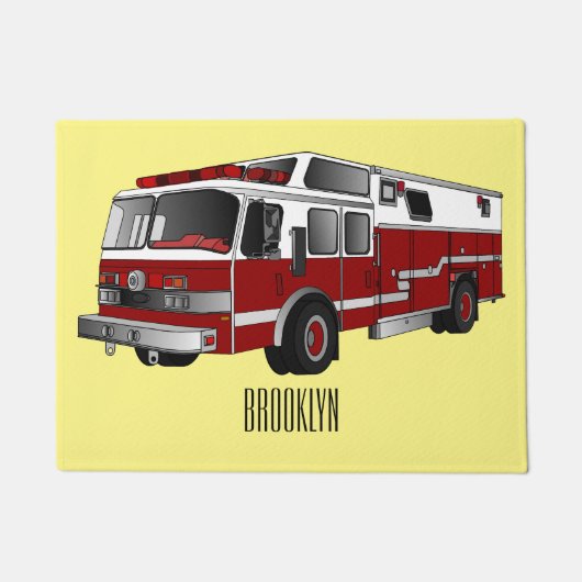 Voorbeeld van de cartoon van de brandweermotor deurmat (Voorkant)
