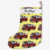 Voorbeeld van de cartoon van de brandweermotor kleine kerstsok (Achterkant)