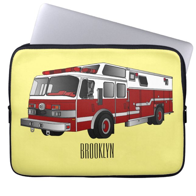 Voorbeeld van de cartoon van de brandweermotor laptop sleeve (Voorkant)