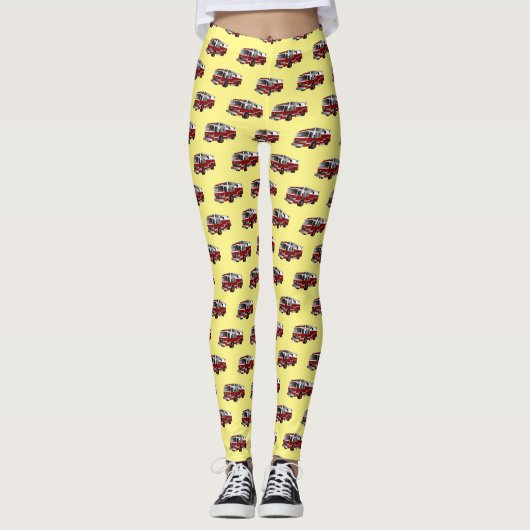 Voorbeeld van de cartoon van de brandweermotor leggings (Voorkant)