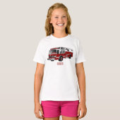 Voorbeeld van de cartoon van de brandweermotor t-shirt (Voorkant volledig)