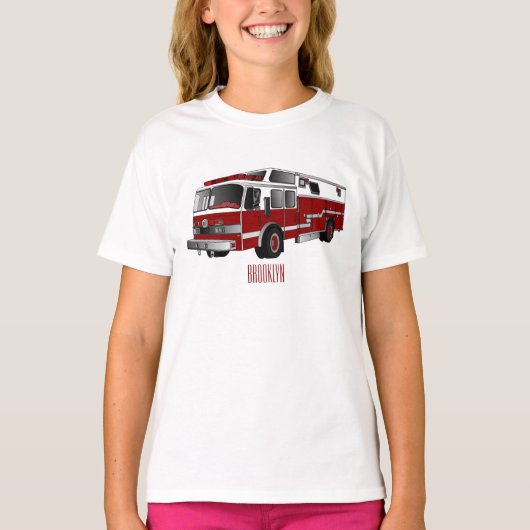 Voorbeeld van de cartoon van de brandweermotor t-shirt (Voorkant)