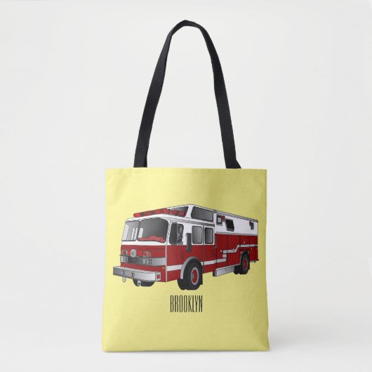 Voorbeeld van de cartoon van de brandweermotor tote bag (Voorkant)