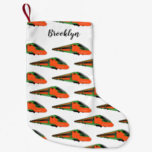 Voorbeeld van de cartoon van de bullettrein kleine kerstsok