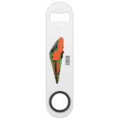 Voorbeeld van de cartoon van de bullettrein speed flessenopener (Achterkant)