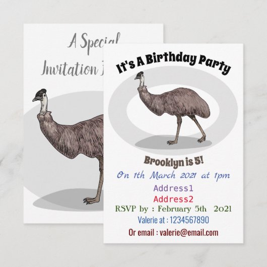 Voorbeeld van de cartoon van Emu Kaart (Voorkant / Achterkant)