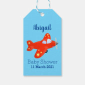 Voorbeeld van de cartoon van het rode luchtvliegtu cadeaulabel (Achterkant)