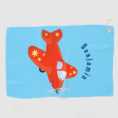 Voorbeeld van de cartoon van het rode luchtvliegtu golfhanddoek (Horizontaal)
