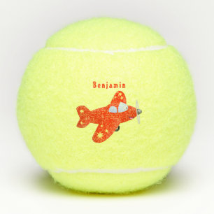 Voorbeeld van de cartoon van het rode luchtvliegtu tennisballen