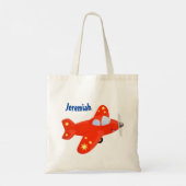 Voorbeeld van de cartoon van het rode luchtvliegtu tote bag (Achterkant)