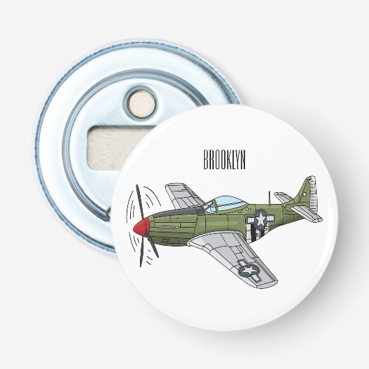 Voorbeeld van de cartoon van militaire vliegtuigen button flesopener (Voorkant)