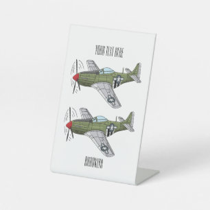 Voorbeeld van de cartoon van militaire vliegtuigen reclamebord met voetstuk