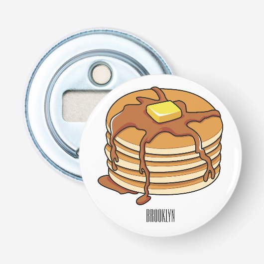 Voorbeeld van de cartoon van Pancake Button Flesopener (Voorkant)