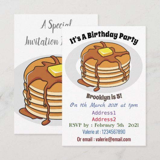 Voorbeeld van de cartoon van Pancake Kaart (Voorkant / Achterkant)
