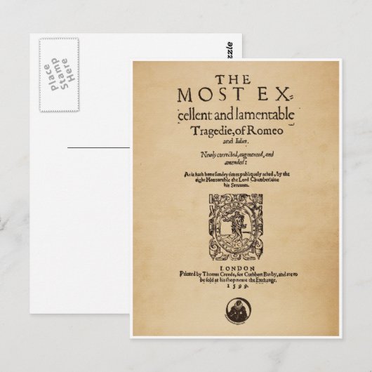 Voorbeeld van de Romeo en Juliet Quarto (1599) Briefkaart (Voorkant / Achterkant)