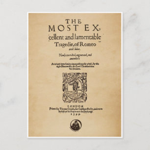 Voorbeeld van de Romeo en Juliet Quarto (1599) Briefkaart