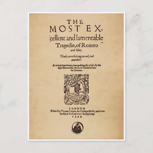Voorbeeld van de Romeo en Juliet Quarto (1599) Briefkaart (Voorkant)