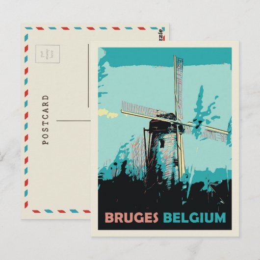 Voorbeeld van de windmolen van Brugge België Brief Briefkaart (Voorkant / Achterkant)