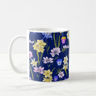 Voorbeeld van een naadloos patroon met bloemen in koffiemok