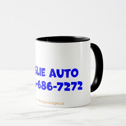 Voorbeeld van mok om uw bedrijf te adverteren. (Voorkant rechts)