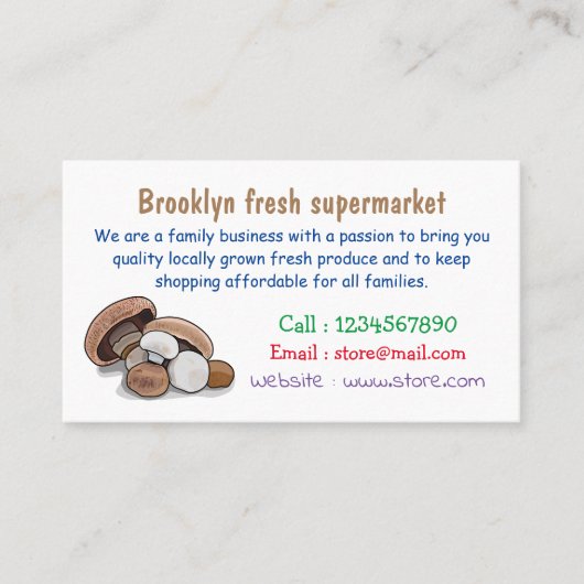 Voorbeeld van paddenstoelcartoon visitekaartje (Voorkant)